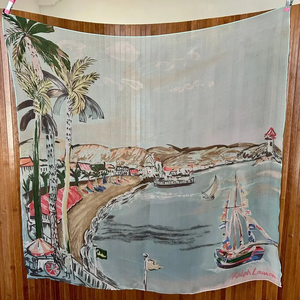 Vintage Ralph Lauren Riviera Silk Chiffon Scarf, Sheer 90s